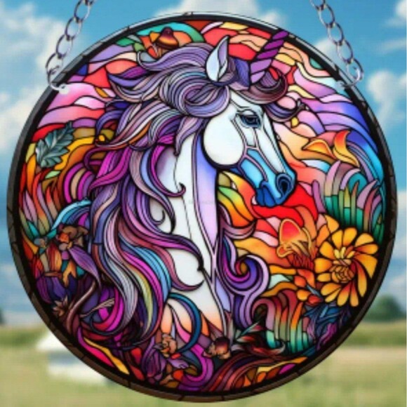 Colorful stained glass unicorn window suncatcher art decor - Picture 1 of 2